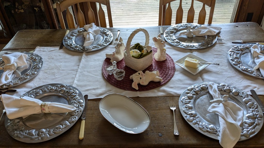 Two tables for six were dressed for Easter